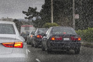 Traffic in rainy day